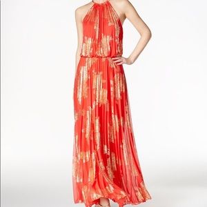 MSK Orange Floor-Length Pleated Gown